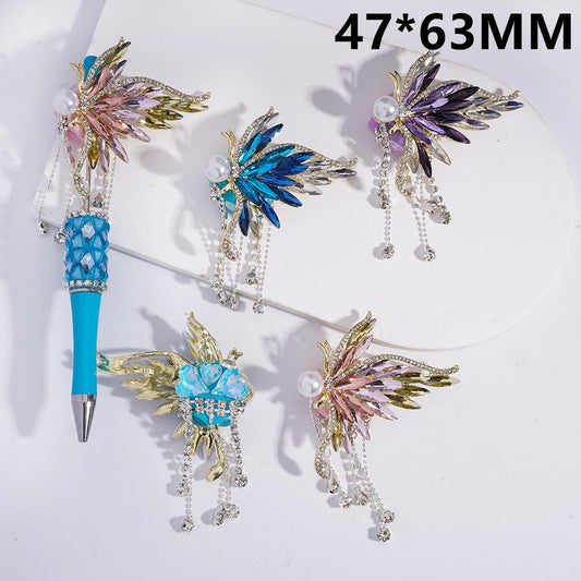 Decorative hair sticks with floral designs on a white background, size 47*63MM.