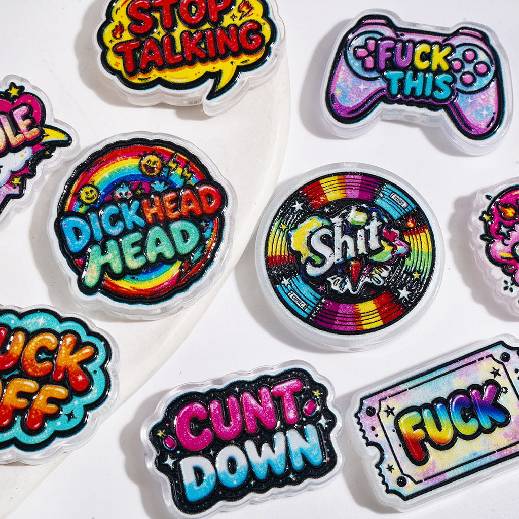 Humor Text in Diverse Design Acrylic Beads, Random Mix