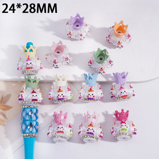 Acrylic Beads with UV Coating Rose Flower Crown Party Dog, with White Pearl & AB Rhinestone Chains, 24*28MM, Random Mix