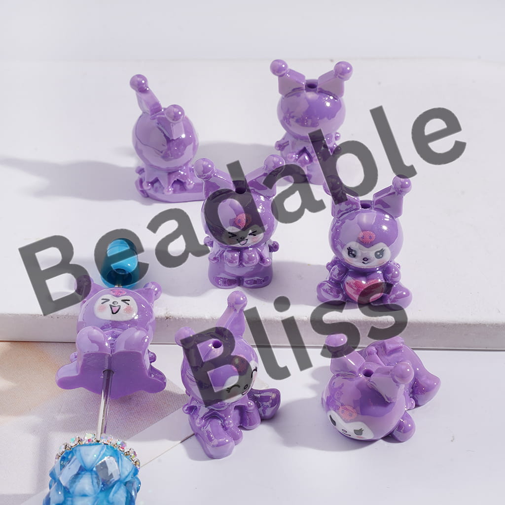 Acrylic Beads Purple Evil Girl Character Series, Random Mix