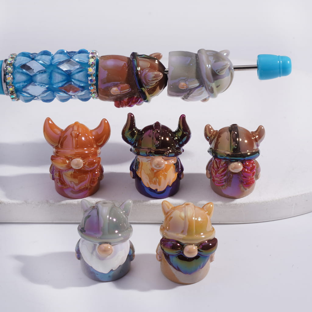Acrylic Beads UV Coating Gnome Dwarf with Cow Horn Helmet Series, Random Mix