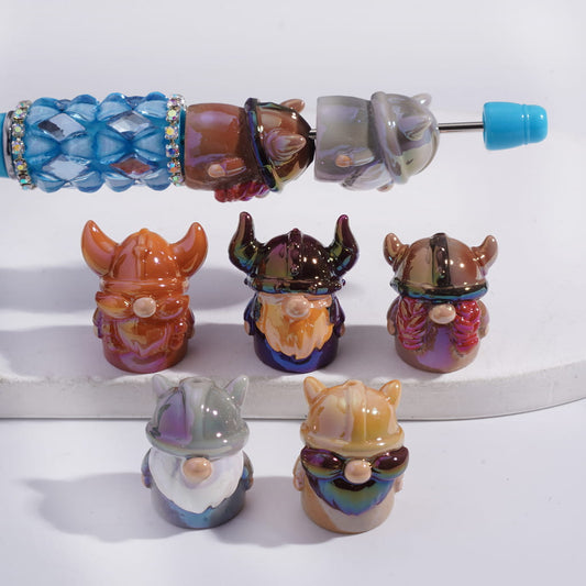 Acrylic Beads UV Coating Gnome Dwarf with Cow Horn Helmet Series, Random Mix
