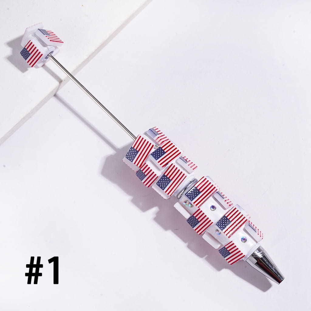 Beadable Clay Pens with Various Countries Flag and AB Rhinestones