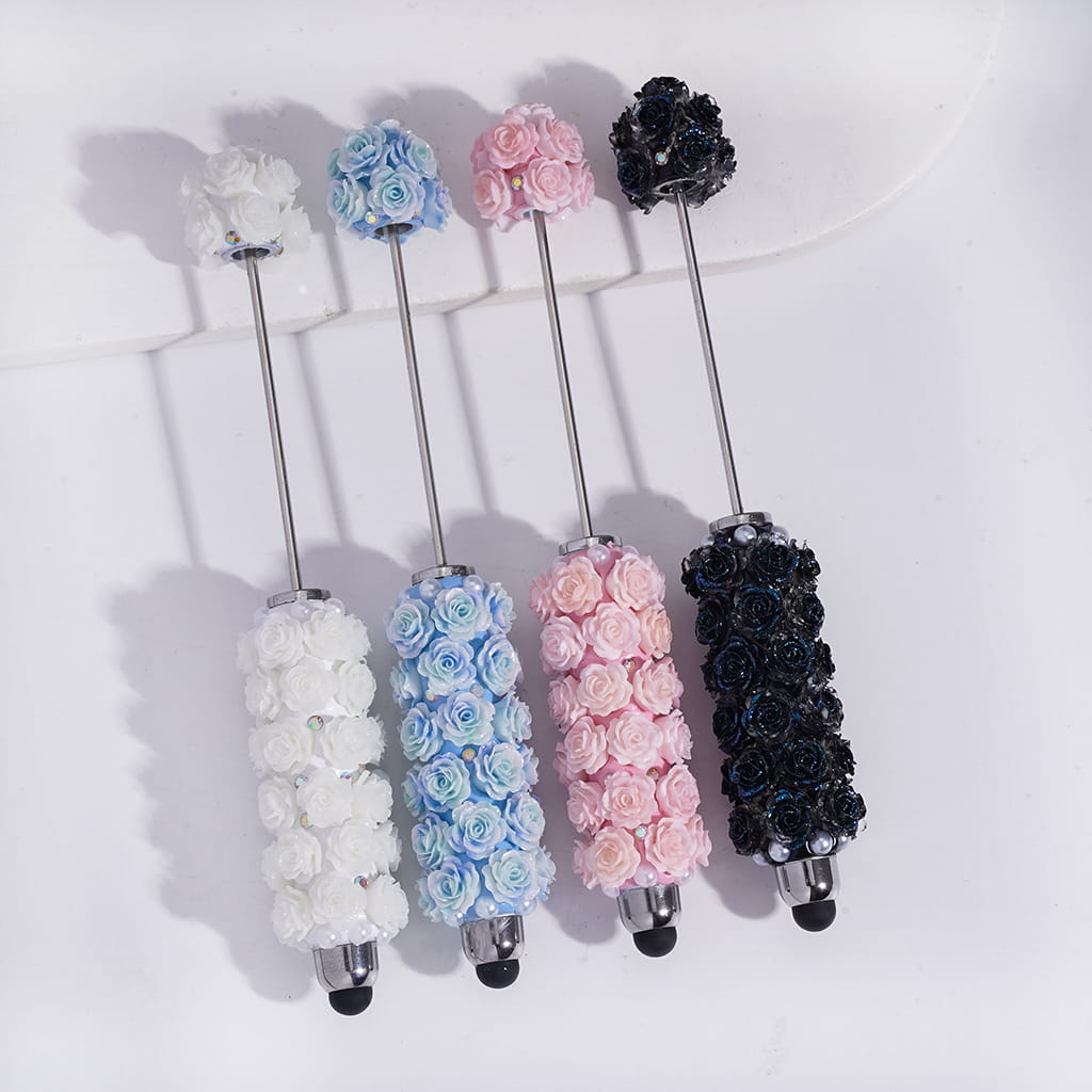 Beadable Clay Stylus Pen Mini Cute Soft Flowers White Pearls AB Rhinestones Multi-Color