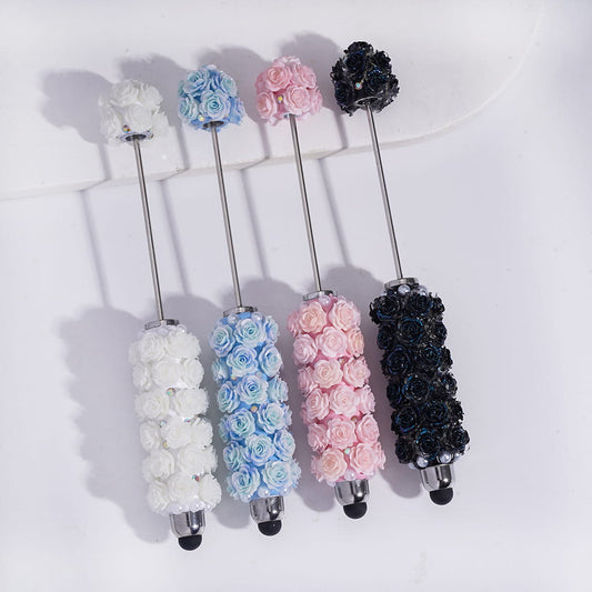 Beadable Clay Stylus Pen Mini Cute Soft Flowers White Pearls AB Rhinestones Multi-Color