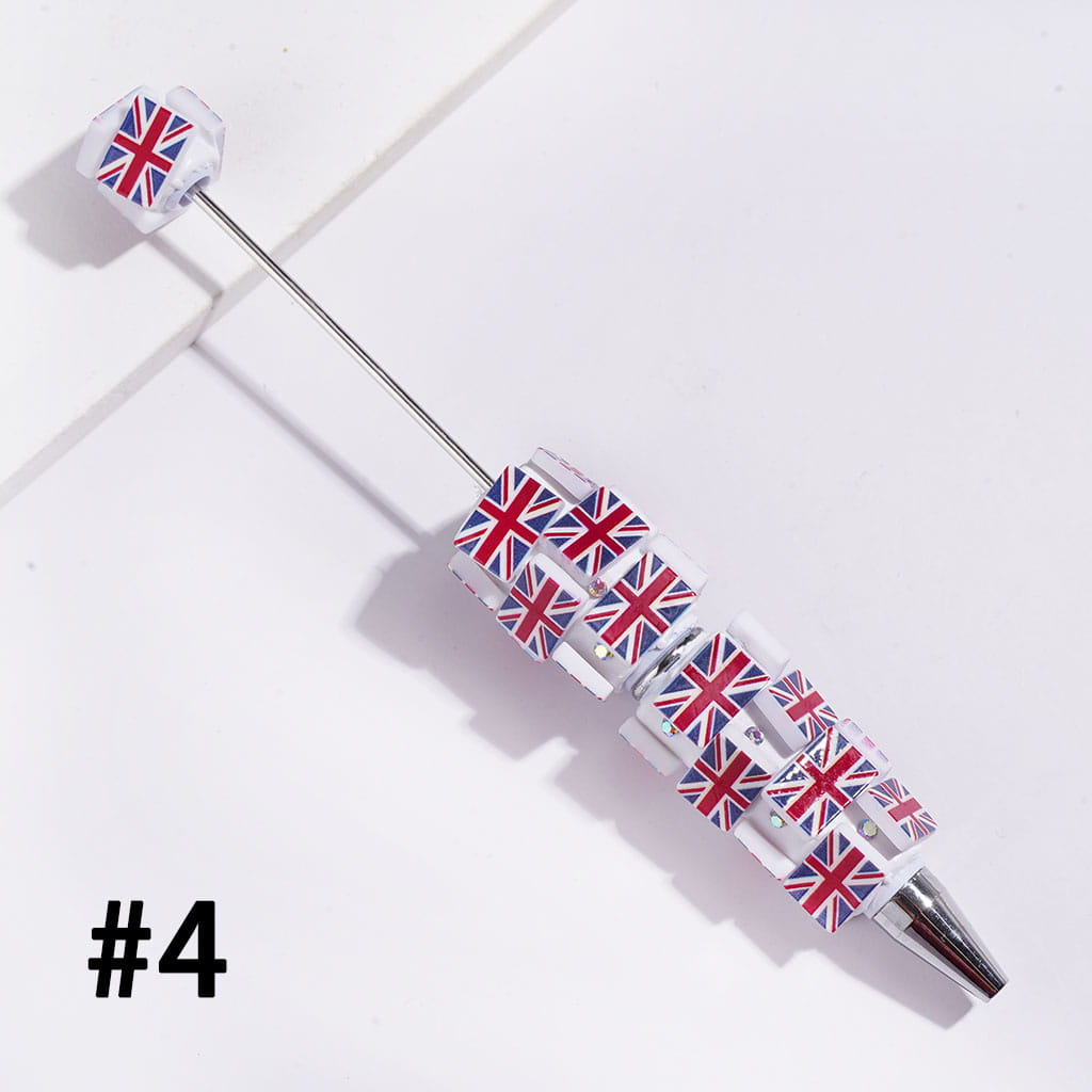 Beadable Clay Pens with Various Countries Flag and AB Rhinestones