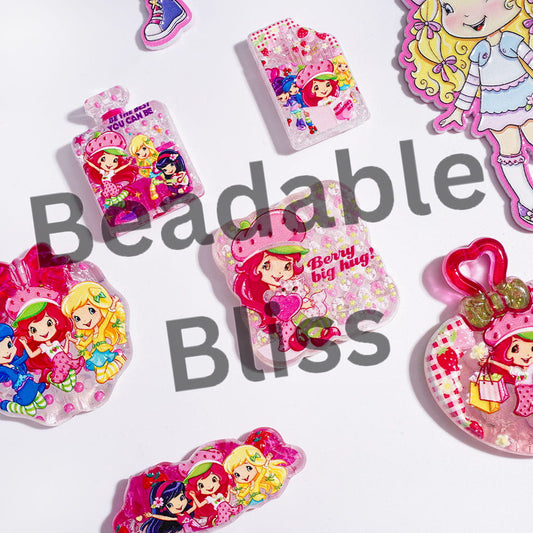 Berry Girl Character in Pink Series Acrylic Crackle Beads for Pendants, Random Mix