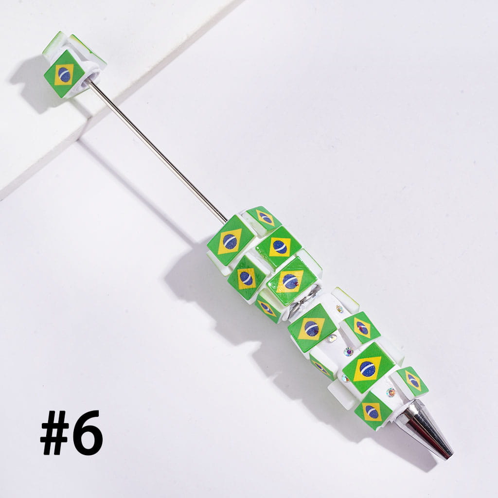 Beadable Clay Pens with Various Countries Flag and AB Rhinestones