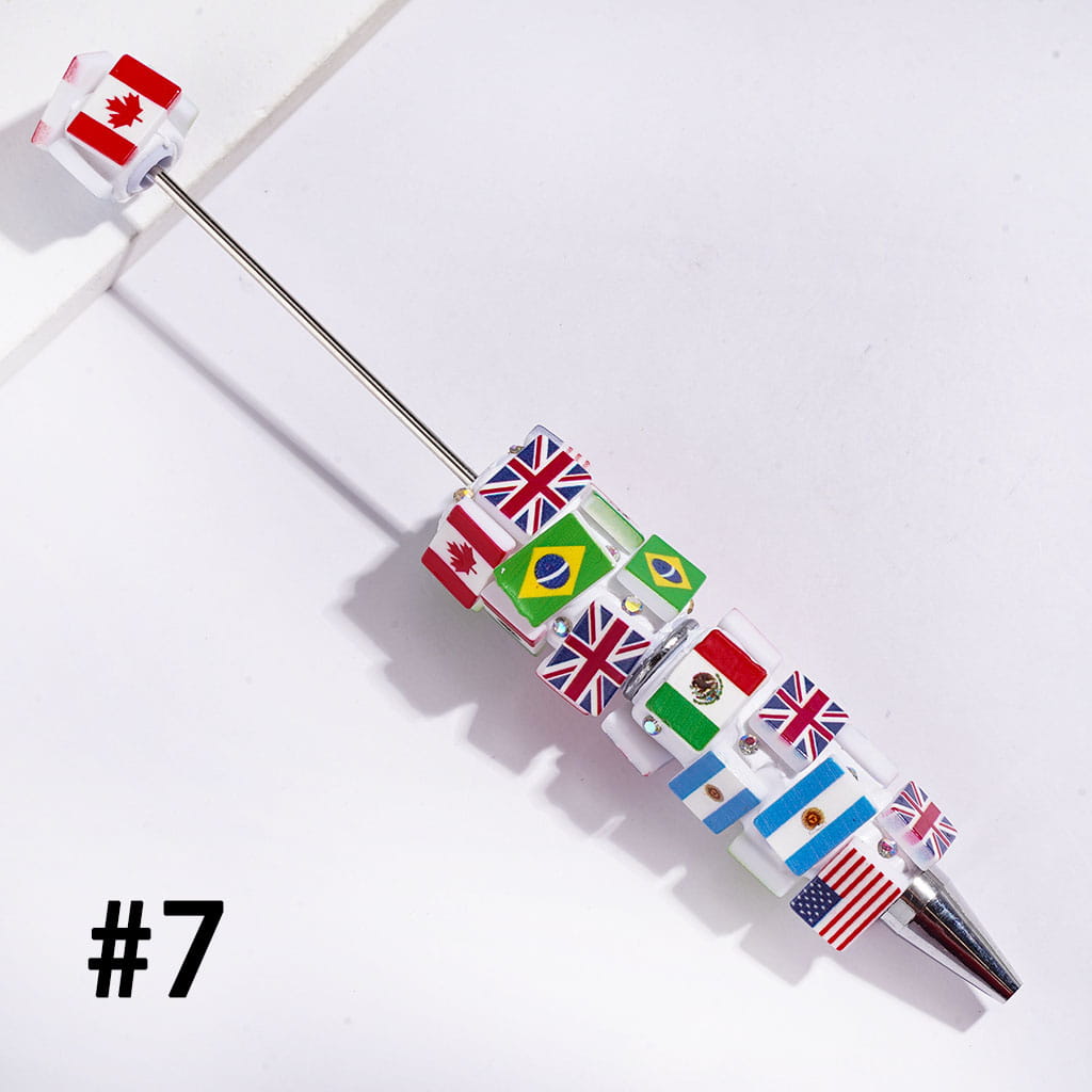Beadable Clay Pens with Various Countries Flag and AB Rhinestones