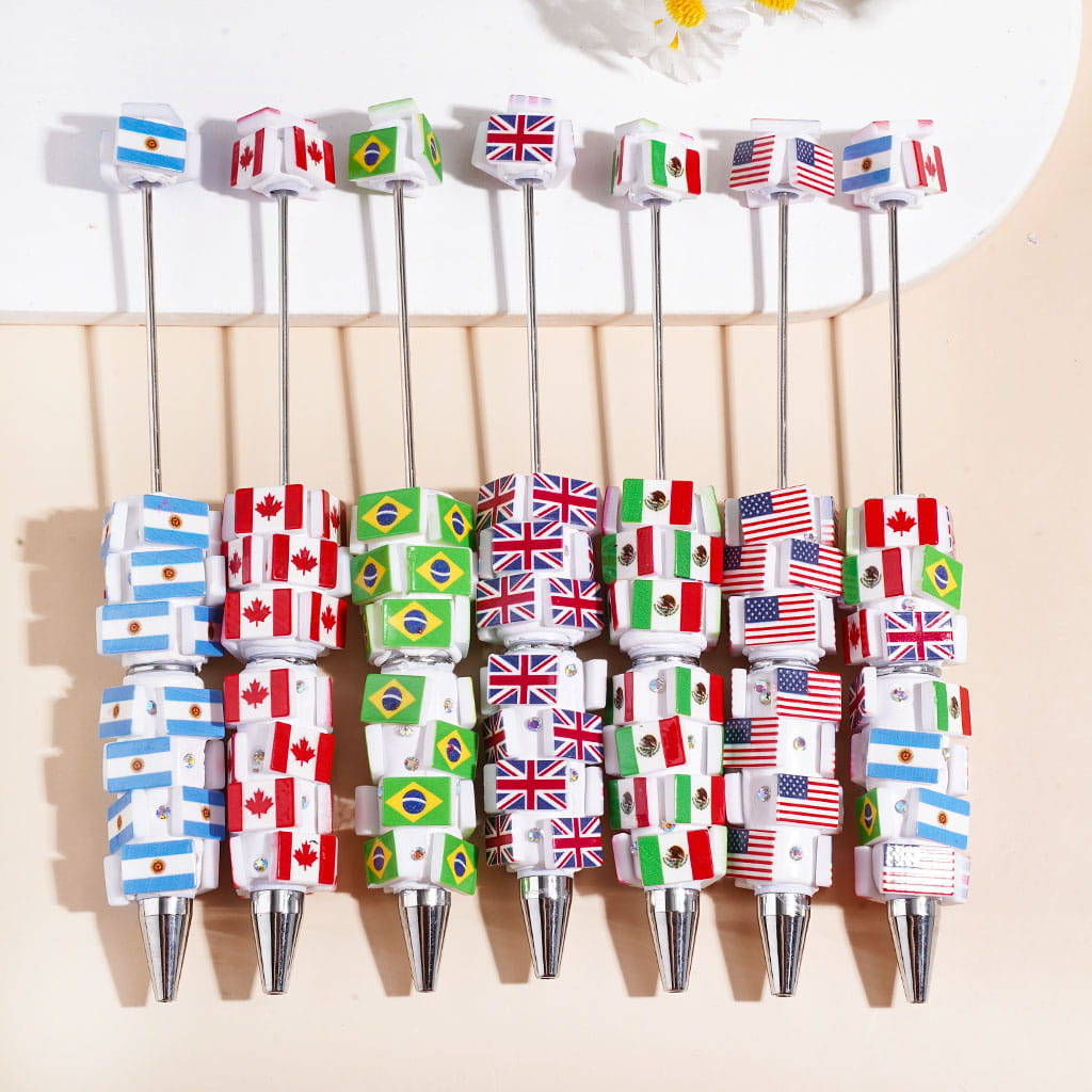 Beadable Clay Pens with Various Countries Flag and AB Rhinestones