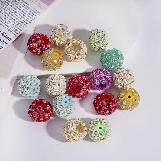 Blooming Cherry Blossom Acrylic Beads with Clear Rhinestones, Spring Theme, 20mm Random Mix