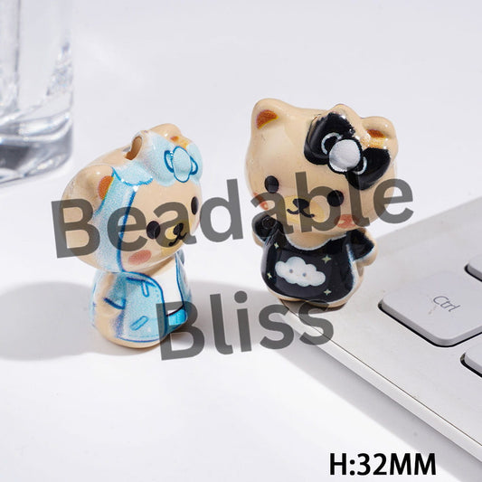 Acrylic Beads Cute Bear in Diverse Style, Height 32MM Random Mix