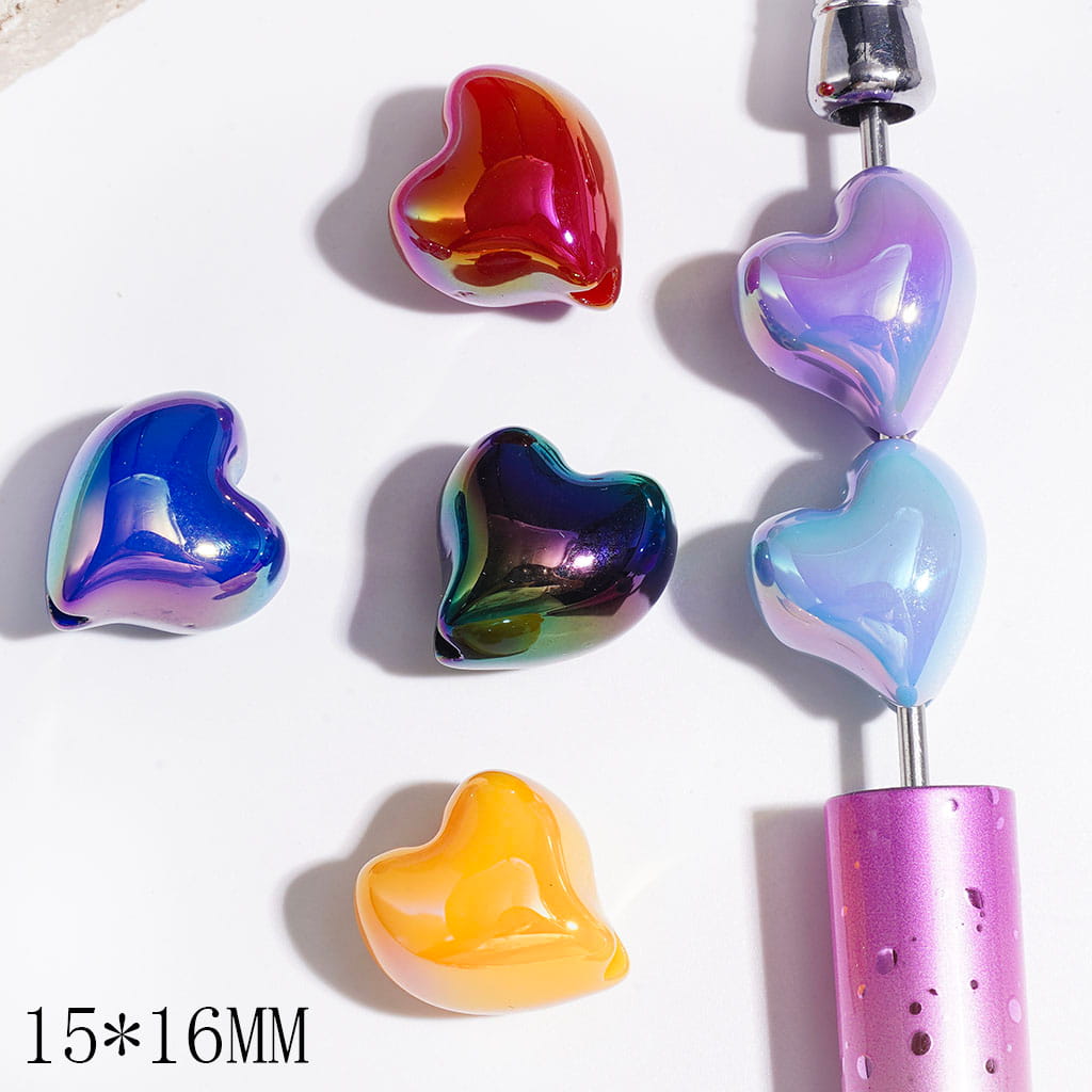 Acrylic Beads UV Coating Heart, 15*16MM, Solid Color, Random Mix
