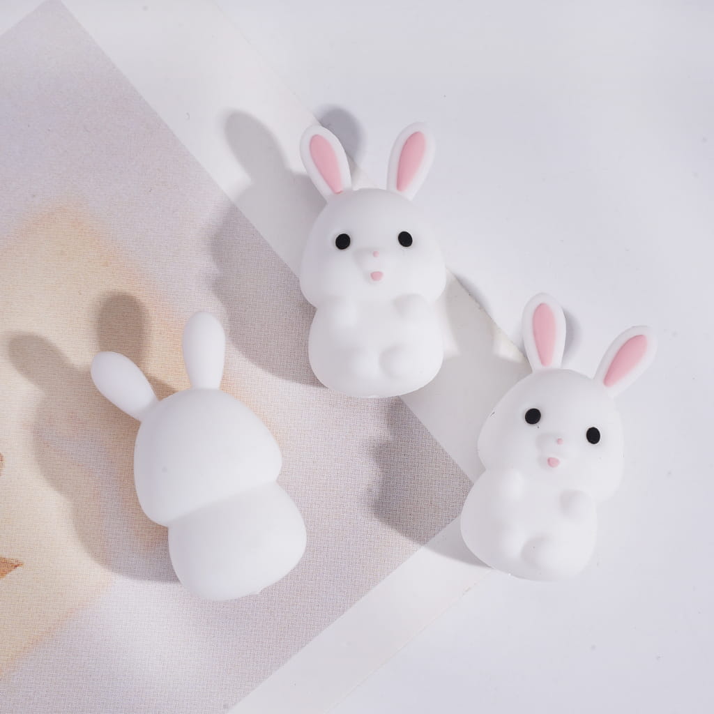 Silicone Focal Beads 3D Cute White Bunny in Sitting Position