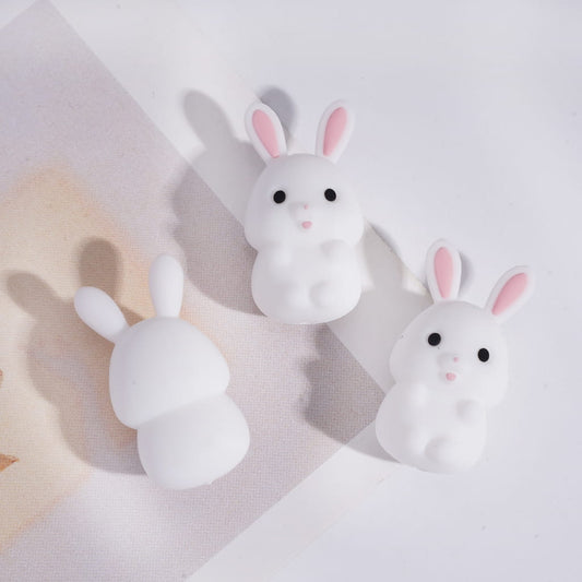 Silicone Focal Beads 3D Cute White Bunny in Sitting Position