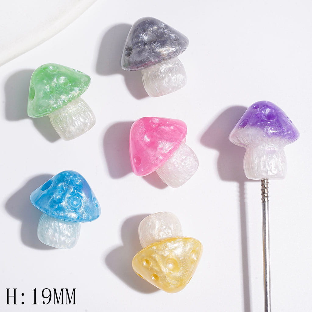 Mushroom with Glitter Acrylic for Pen Toppers, Height 19MM, Half Through Hole, Multi-Color, Random Mix
