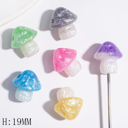 Mushroom with Glitter Acrylic for Pen Toppers, Height 19MM, Half Through Hole, Multi-Color, Random Mix