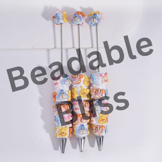 Beadable Clay Pens with Classic Animation Animal Character and White Pearls
