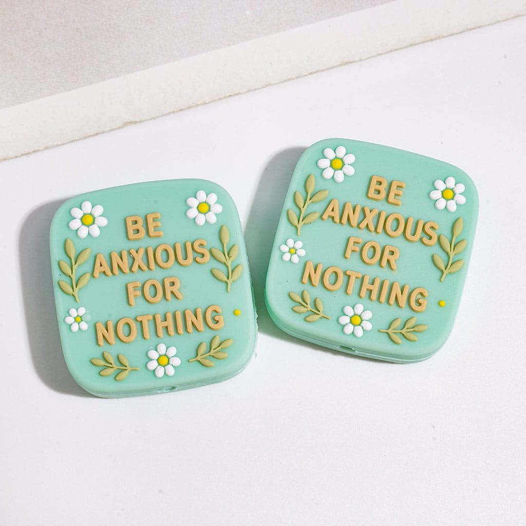 Silicone Focal Beads with Motivational Encourage Text and Flower, Flat Square & Rectangle & Star & Octagon Shape