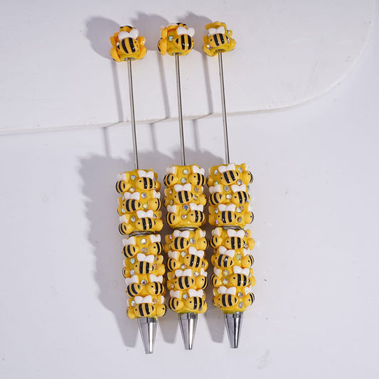 Beadable Clay Pens with Yellow Bee and AB Rhinestones