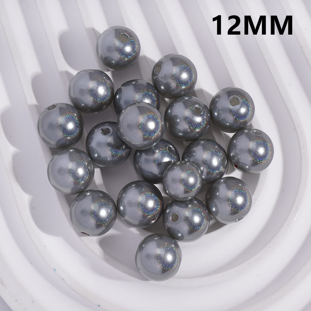 光沢のある光沢のあるグリッターブラックグレーラウンドアクリルビーズ、12MM