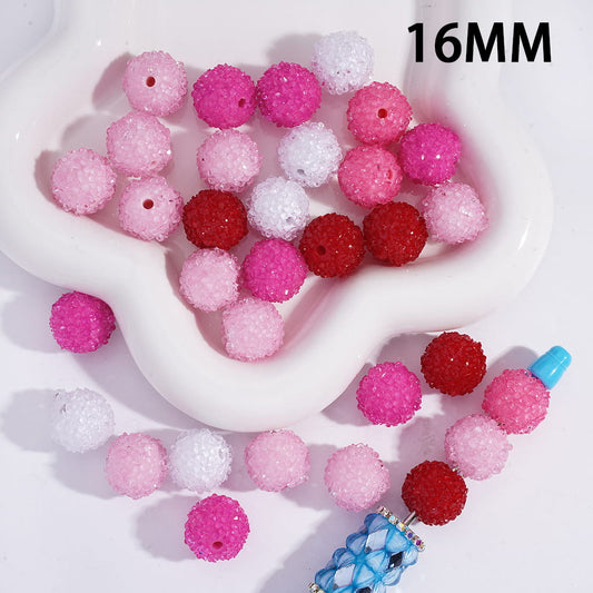 Sugar Acrylic Beads with Mini Shiny Cone Shape Rhinestones, Pink Series, 16MM, Random Mix