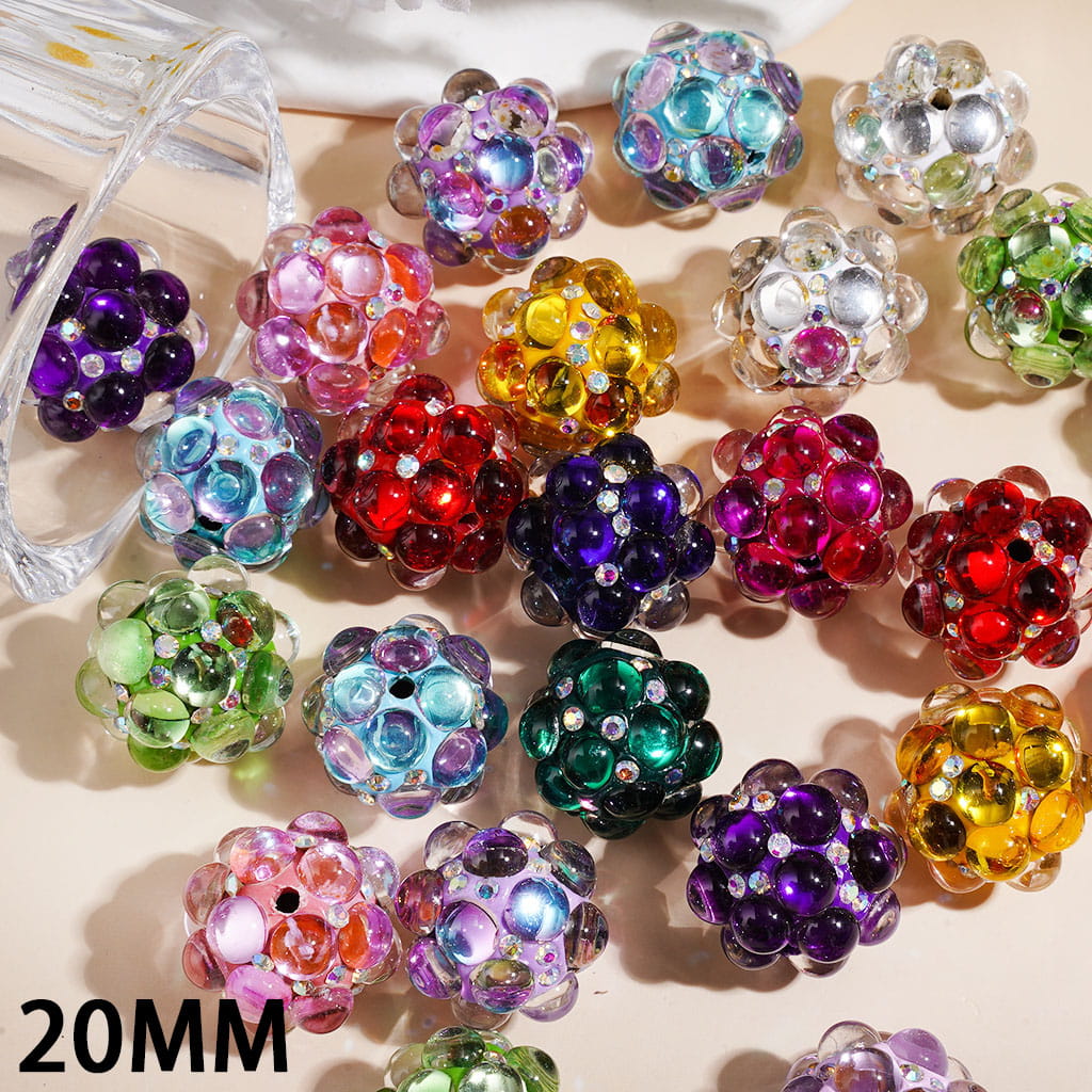 Handcrafted Acrylic Beads with Semicircle and AB Rhinestones, 20MM, Multi Colors Random Mix