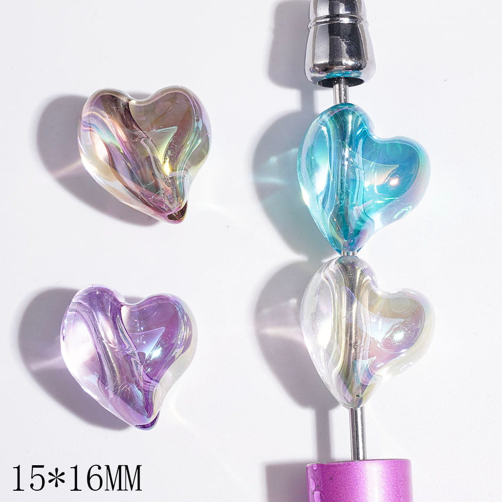 UV Finish Clear Heart Acrylic Beads, 15*16MM, Multi-Color, Random Mix