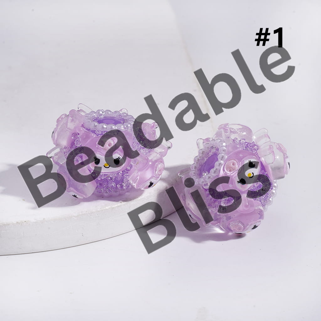 Sugar Acrylic Beads Adorable Character Series and Classic Animation Series in Multi-Color, with White Pearl Chains and Clear Rhinestones, 18*22MM
