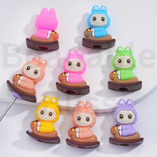 Large Hole Soft PVC Pen Topper Cute Labub Rides a Horseback Multi-Color (The Diameter of the hole is 8MM), Random Mix
