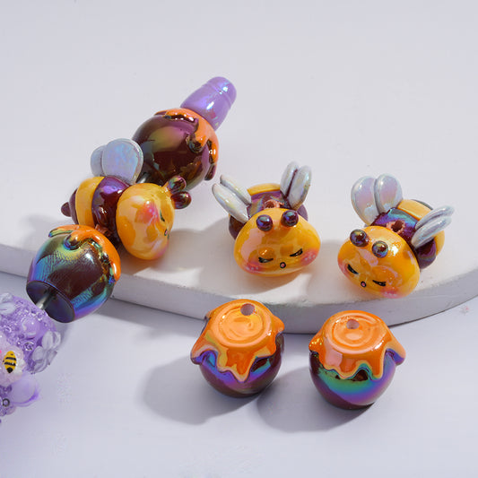 Acrylic Beads  UV Coating Cute Bee Honey Pot, Random Mix