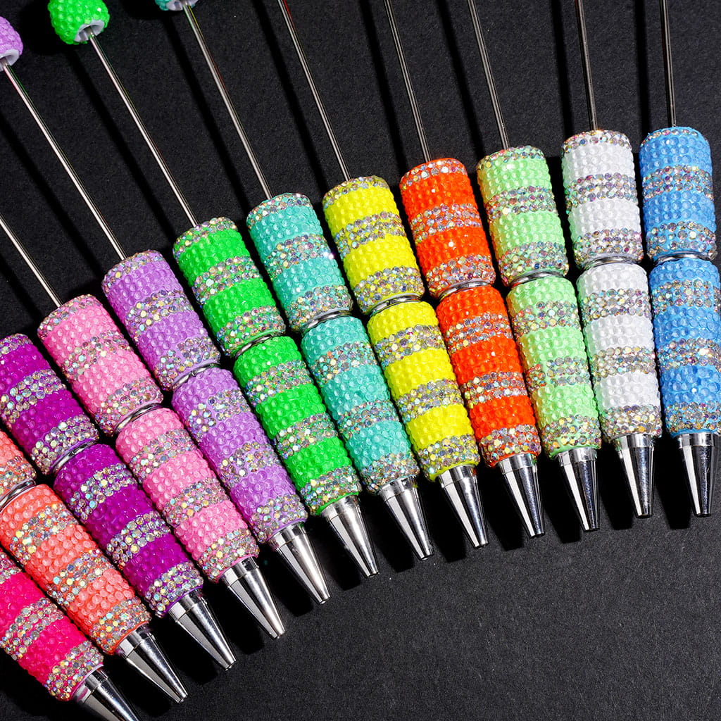 Beadable Clay Pens with Clear and AB Rhinestones Covered the Entire Pens, Multi-Color