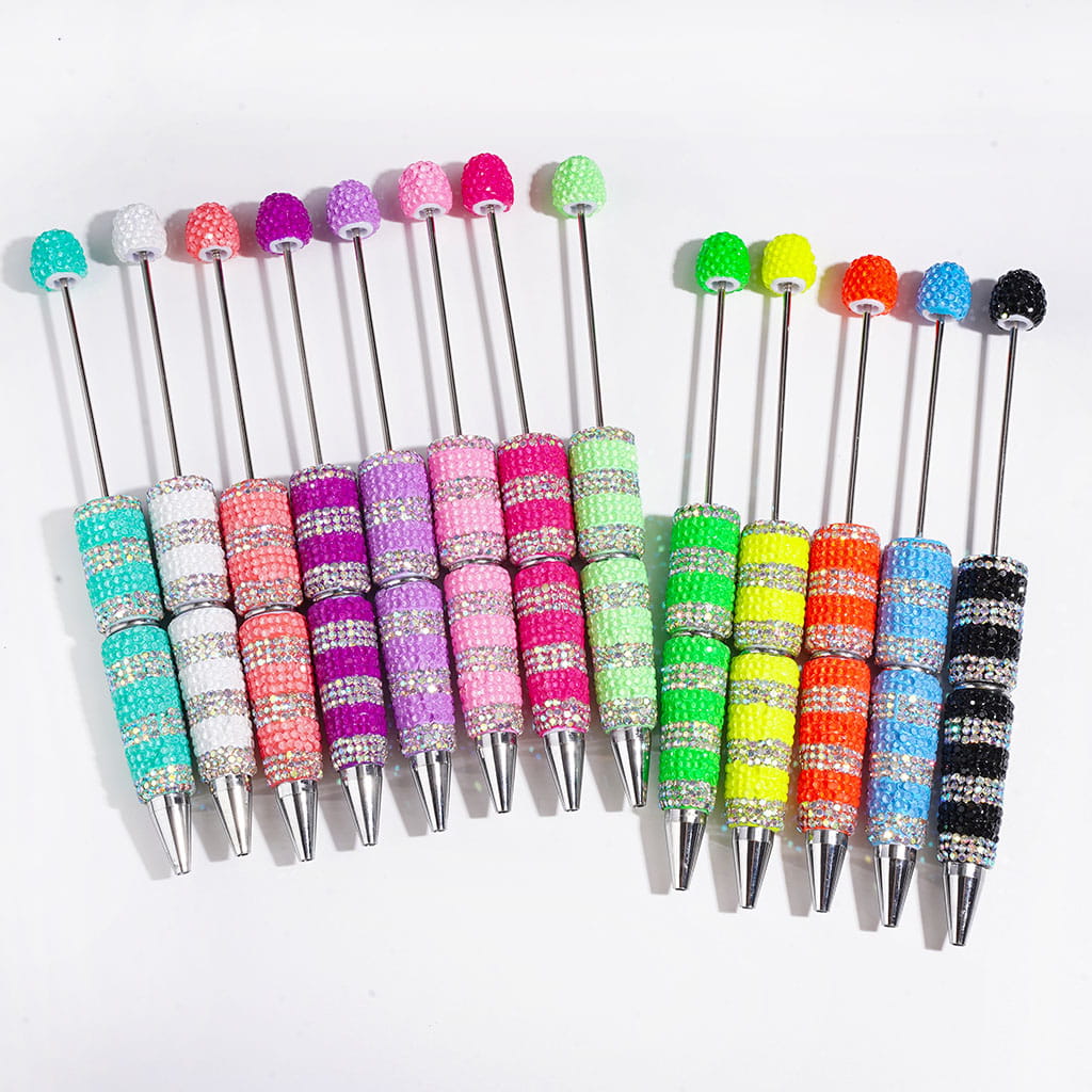 Beadable Clay Pens with Clear and AB Rhinestones Covered the Entire Pens, Multi-Color