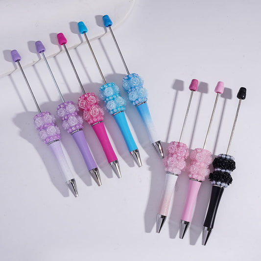 New Style DIY Beadable Pen with Small Flower Pearl in Solid & Ombre Colors