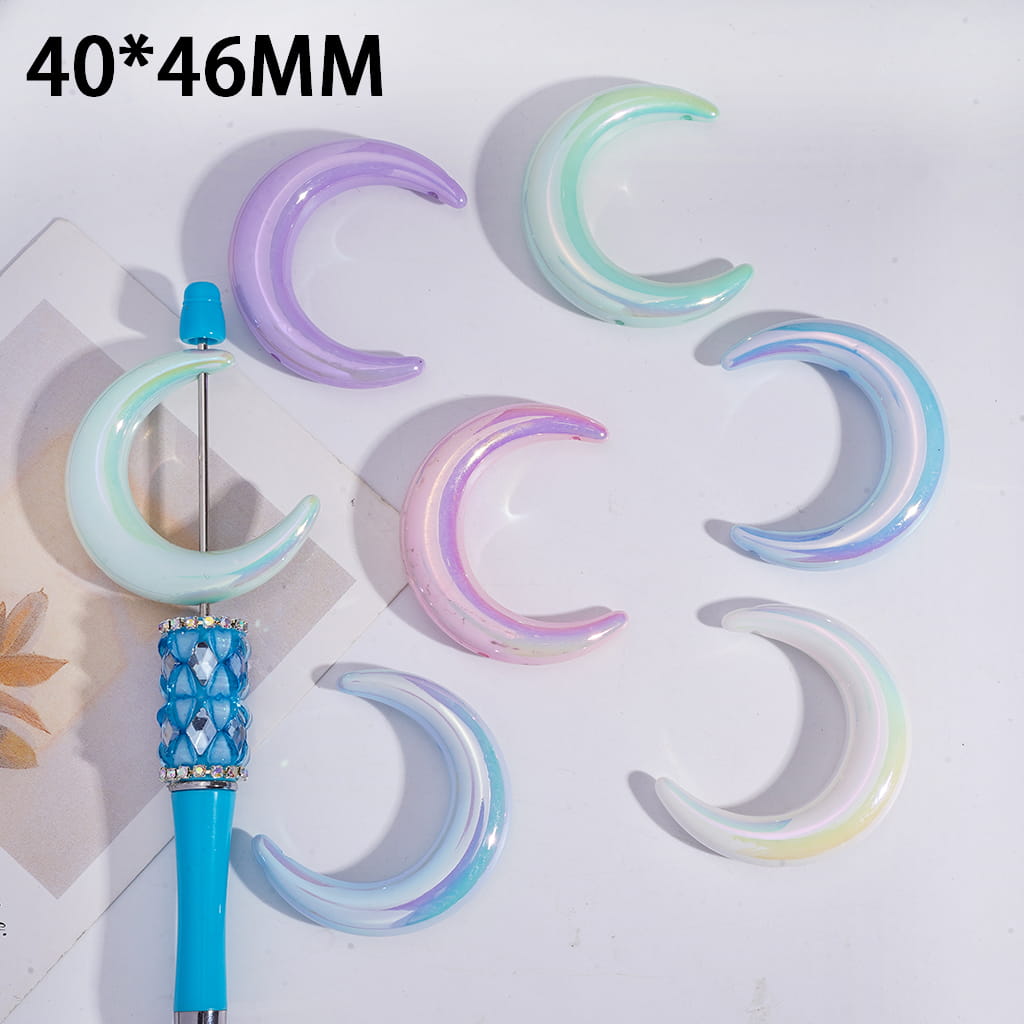 Moon Acrylic Beads, Pastel Color,  Glow in the Dark Luminous, 40*46MM, Random Mix, JD