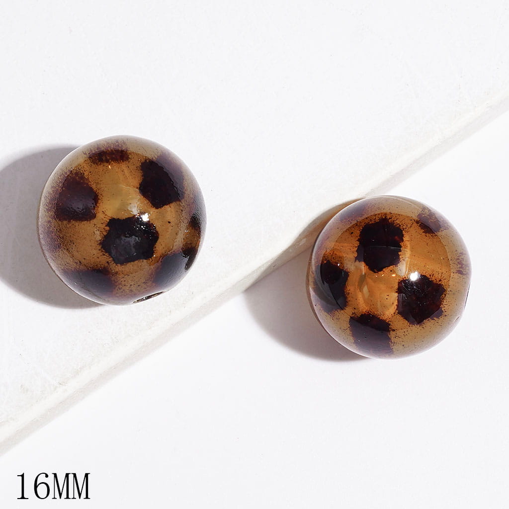 Acrylic Beads for DIY Bracelets with Dark Brown Leopard Print, 16MM, Light Brown Round Beads