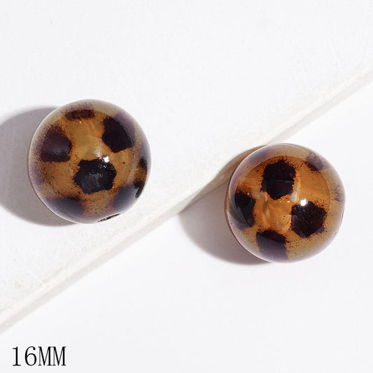Acrylic Beads for DIY Bracelets with Dark Brown Leopard Print, 16MM, Light Brown Round Beads