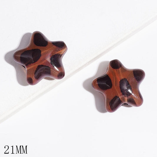 21MM - Acrylic Beads Red Brown Star with Black Spots Leopard Patterns