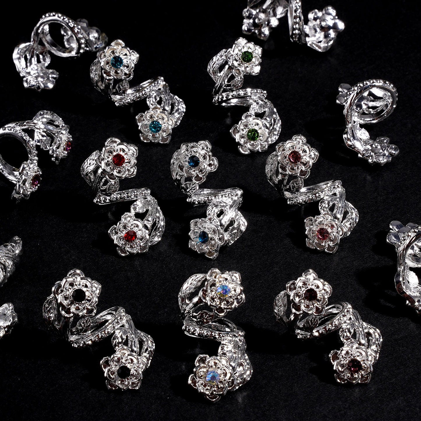 Trendy Twisted Spiral Alloy Beads w Flowers and Vines Rhinestones, Jewelry Accessories, Random Mix
