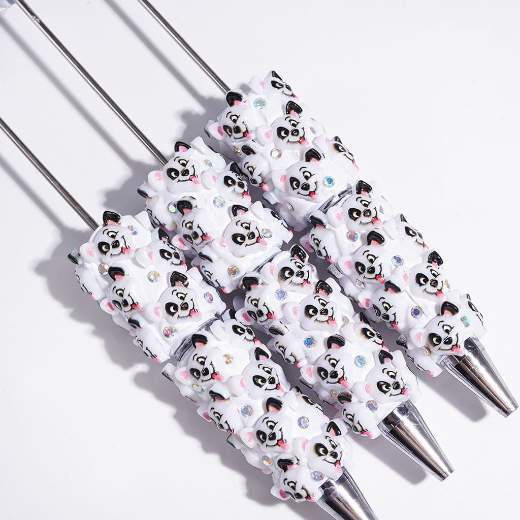 Beadable Clay Pens with Puppy Sticking out Tongue and AB Rhinestones