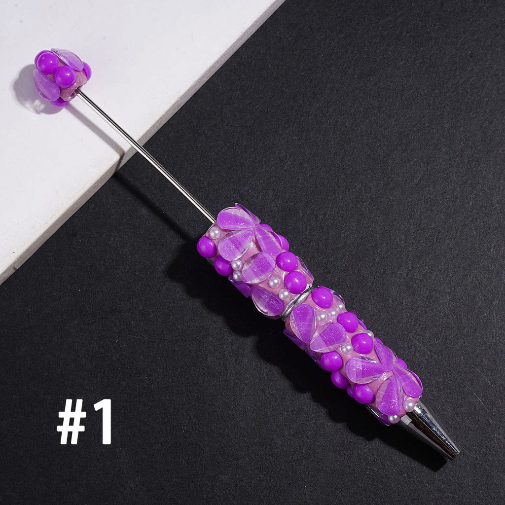 Beadable Clay Pens with Shiny White Pearl Petal Semi-Sphere, Neon Colors