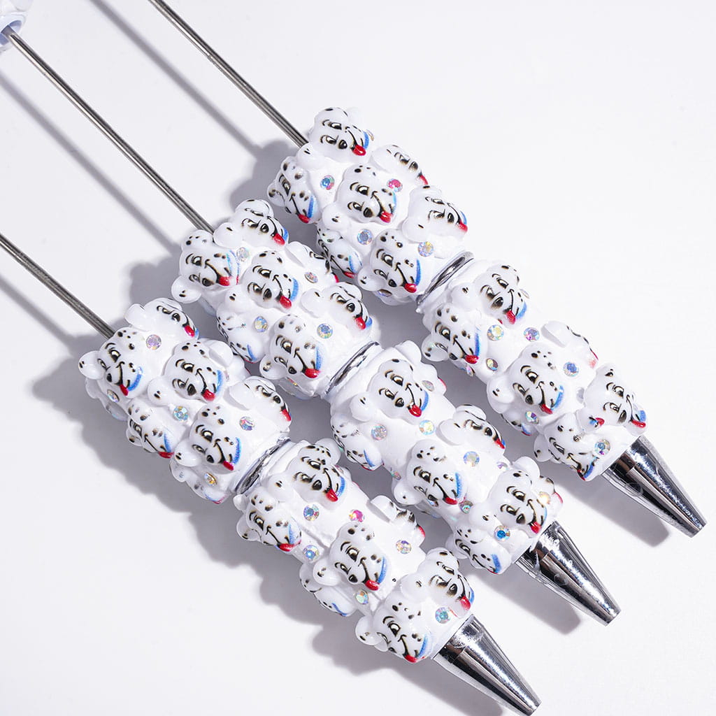 Happy Dalmatian with Blue Pet Collar and AB Rhinestones Beadable Clay Pens
