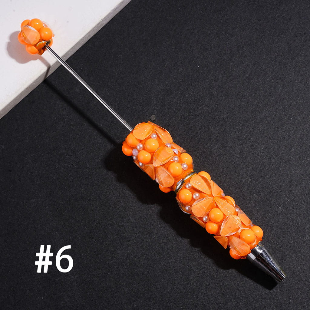 Beadable Clay Pens with Shiny White Pearl Petal Semi-Sphere, Neon Colors