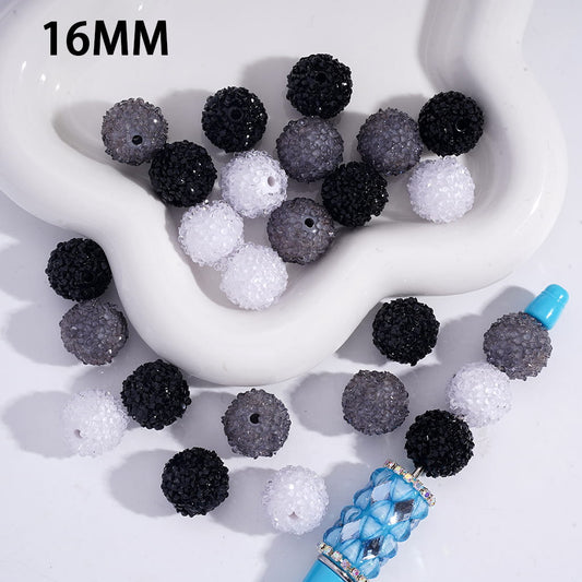 Sugar Acrylic Beads with Mini Shiny Cone Shape Rhinestones, Clear Black Gray Series, 16MM, Random Mix