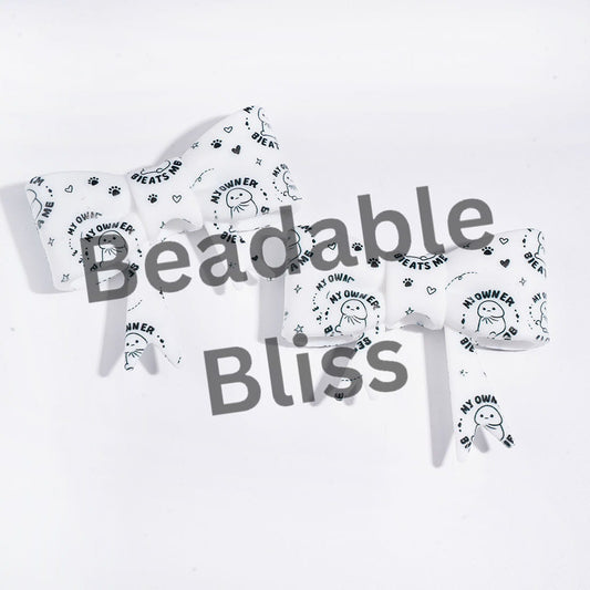 Cute Pattern and Text in Man Exclusive Theme Soft Bowtie Silicone Focal Beads, UV-Printed Process, 53*59MM