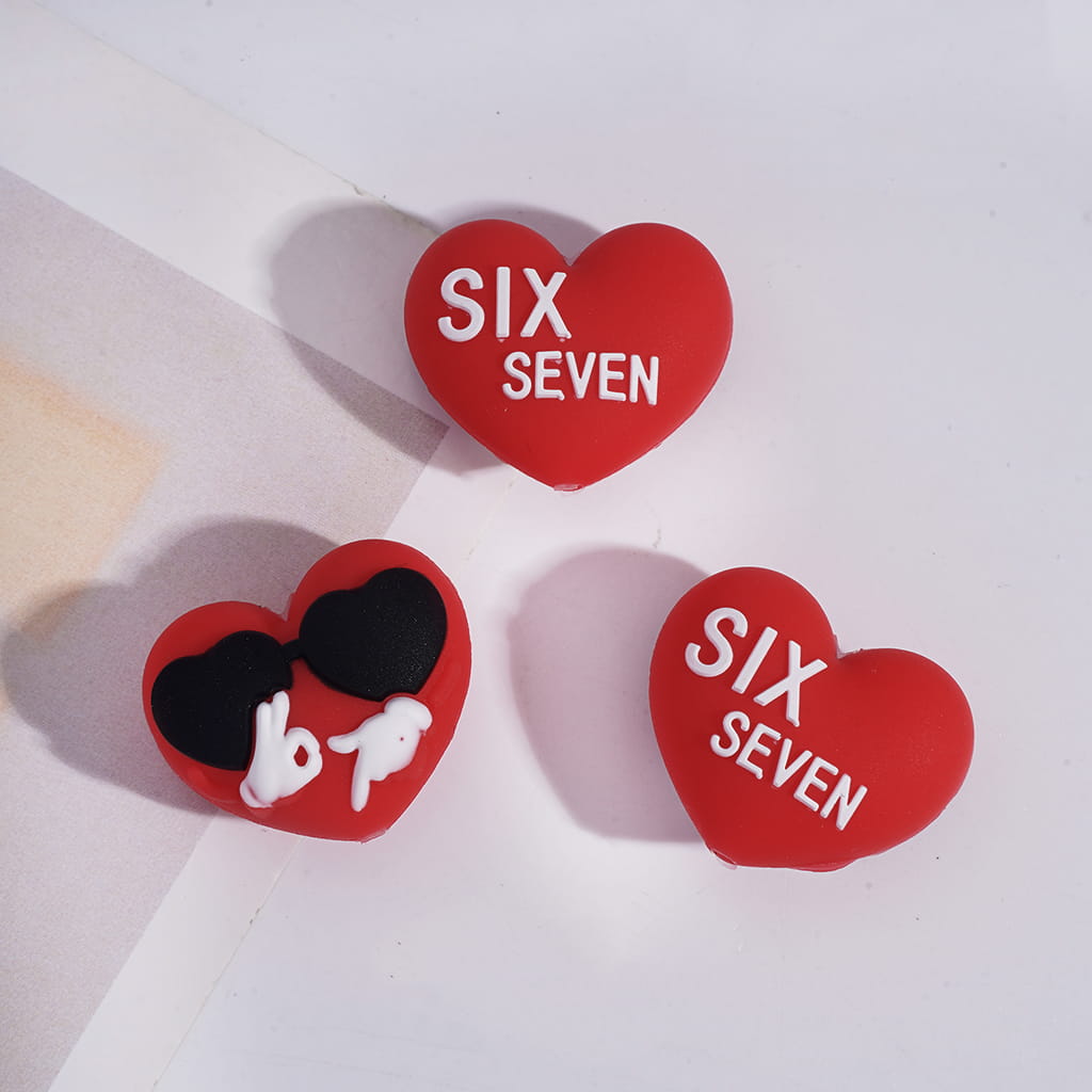 Silicone Focal Beads 3D Animal Gnome Heart with Number "67" Series
