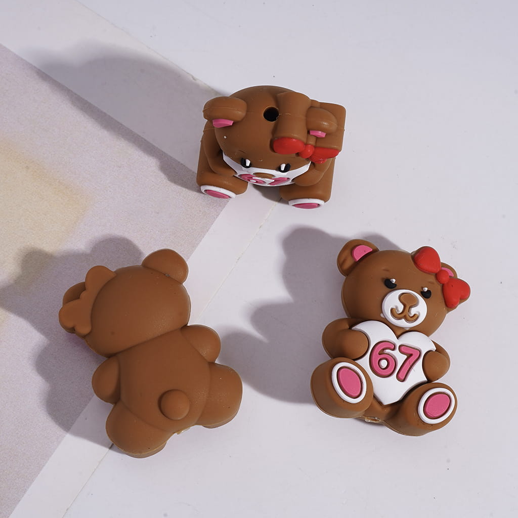 Silicone Focal Beads 3D Animal Gnome Heart with Number "67" Series