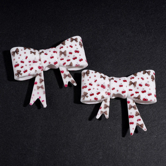 UV-Printed Soft Bowtie with Leopard Bowtie and Cherry Silicone Focal Beads, 53*59MM