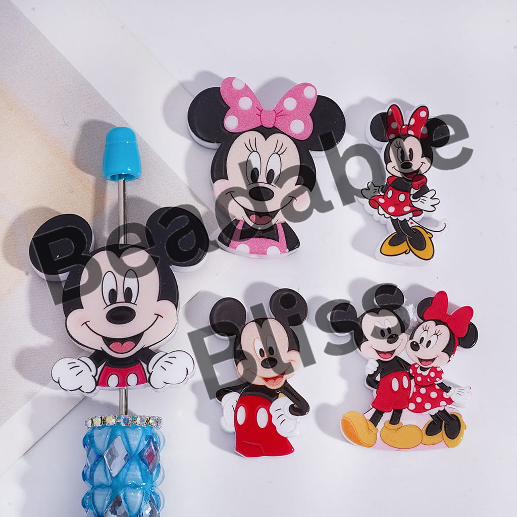 Acrylic Beads Classic Animation Boy Girl Mouse Character Series, Random Mix