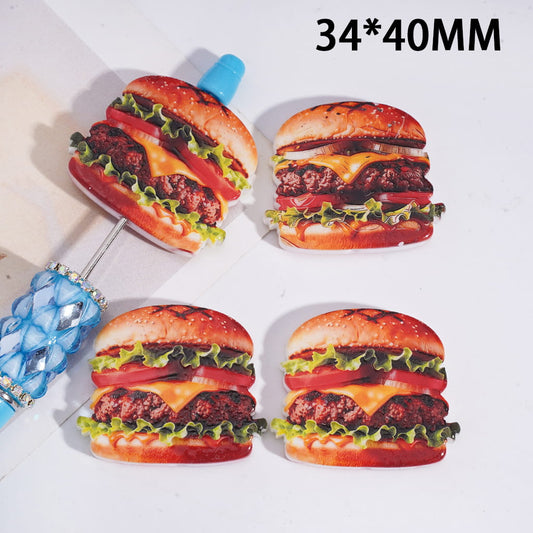 Acrylic Beads American-Style Beef Burger Prints, 34*30MM